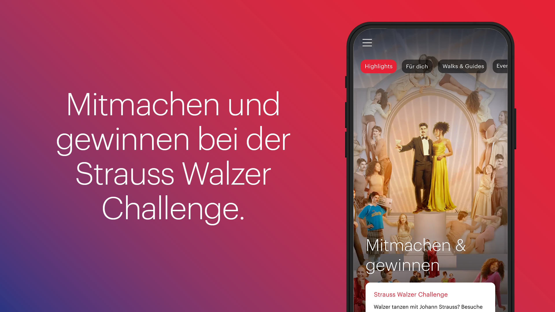 Sujet mit Text: Mitmachen und gewinnen bei der Strauss Walzer Challenge