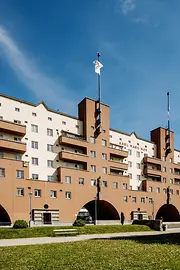 Edificio de vivienda social, Karl Marx Hof, vista exterior, patio interno, parque