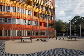 CRABスタジオの設計によるD3棟と大学管理局建物 
